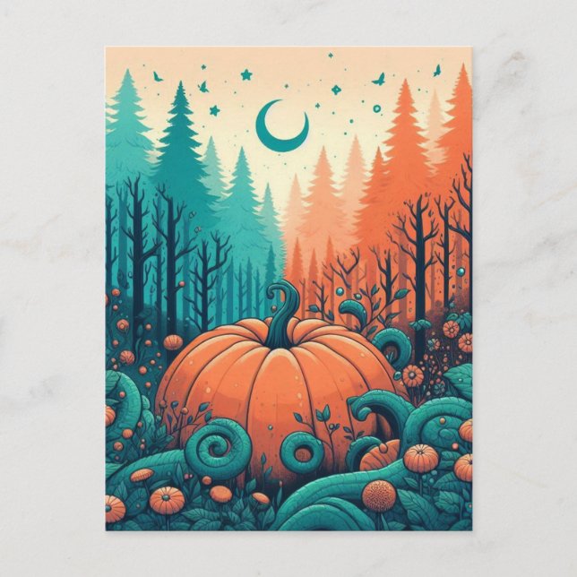 Pumpkin Halloween, Botanical Greenery & Fall  Postcard (Front)