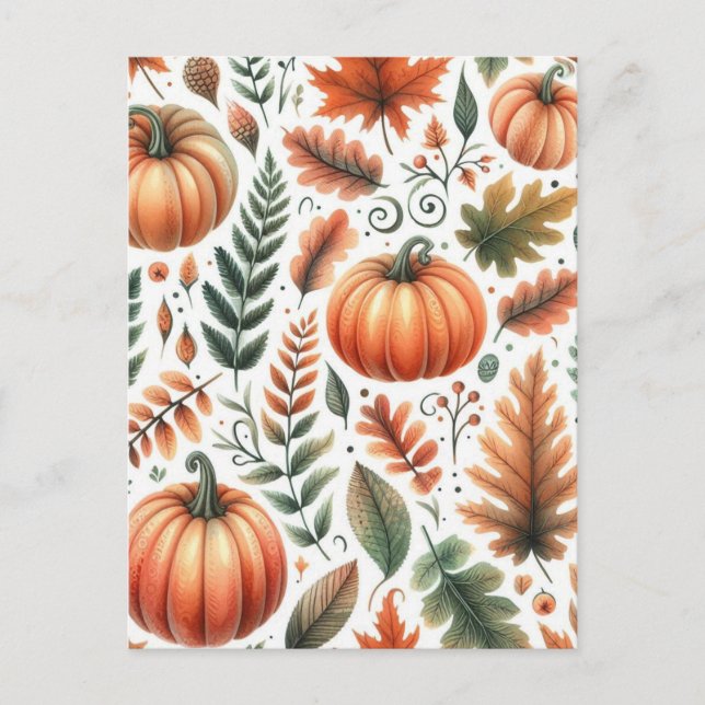 Pumpkin Halloween, Botanical Greenery & Fall  Postcard (Front)