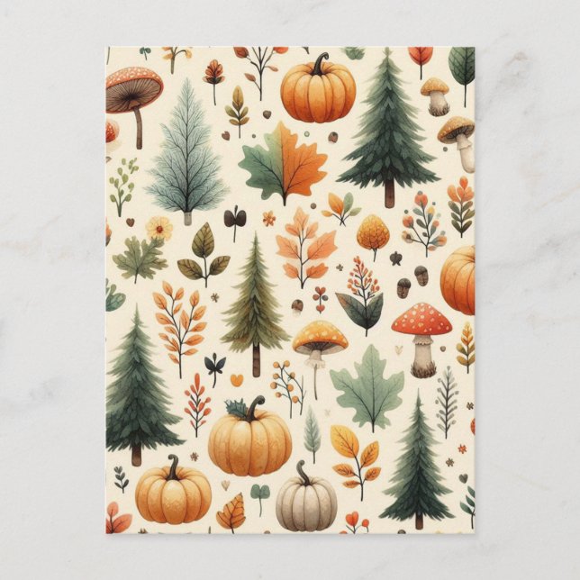 Pumpkin Halloween, Botanical Greenery & Fall  Postcard (Front)