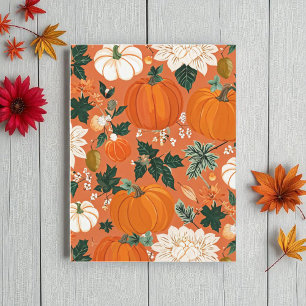 Pumpkin Halloween, Botanical Orange Greenery Fall  Postcard