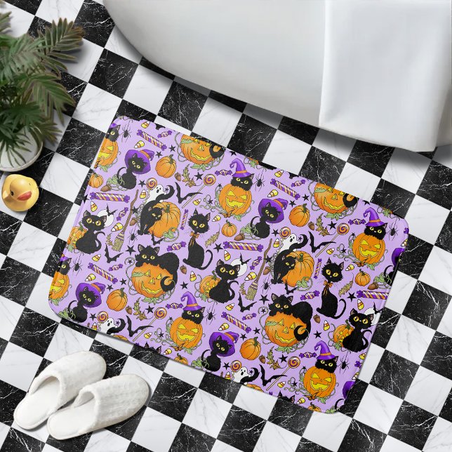 Pumpkin Halloween Candy Black Cats Bath Mat (Creator Uploaded)