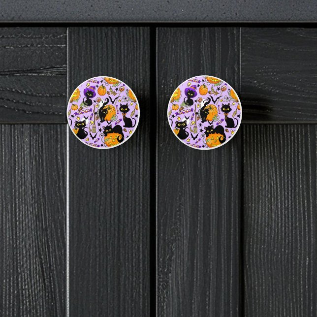 Pumpkin Halloween Candy Black Cats Ceramic Knob (Creator Uploaded)