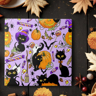 Pumpkin Halloween Candy Black Cats Ceramic Tile