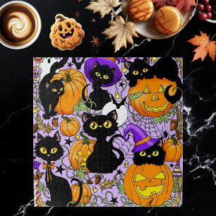 Pumpkin Halloween Candy Black Cats Jigsaw Puzzle
