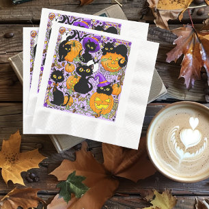 Pumpkin Halloween Candy Black Cats Napkin