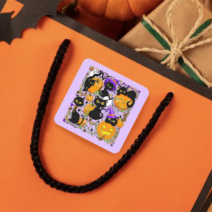 Pumpkin Halloween Candy Black Cats Square Sticker