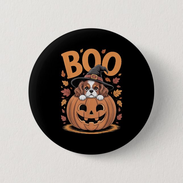 Pumpkin Halloween Cavalier King Charles Spaniel  6 Cm Round Badge (Front)