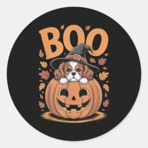 Pumpkin Halloween Cavalier King Charles Spaniel  Classic Round Sticker