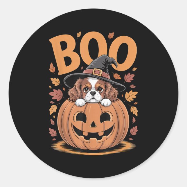Pumpkin Halloween Cavalier King Charles Spaniel  Classic Round Sticker (Front)
