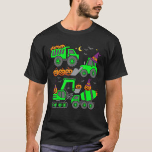 Pumpkin Halloween Construction Excavator Cranes Bo T-Shirt