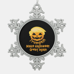 Pumpkin Halloween Design Snowflake Pewter Christmas Ornament