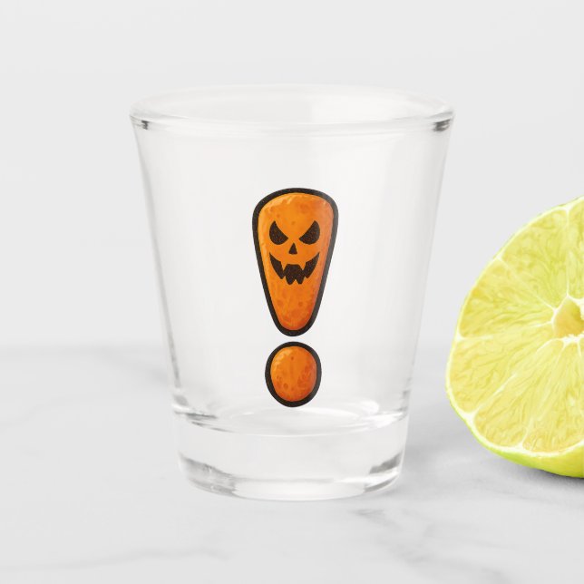 Pumpkin Halloween Exclamation Shot Glass (Front)