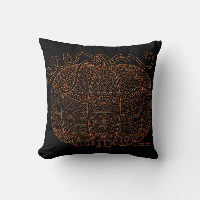 Pumpkin Halloween Fall Art Orange Chevron Pattern Cushion (Front)