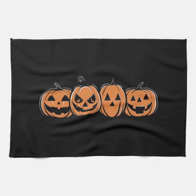 Pumpkin Halloween Fall Thanksgiving Gift Tea Towel (Horizontal)