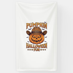 Pumpkin Halloween Fun Jack Lantern Cowboy Hat Bats Banner