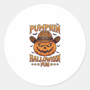 Pumpkin Halloween Fun Jack Lantern Cowboy Hat Bats Classic Round Sticker