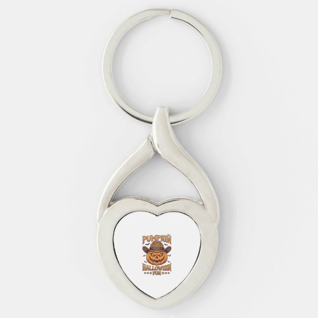 Pumpkin Halloween Fun Jack Lantern Cowboy Hat Bats Key Ring (Front)