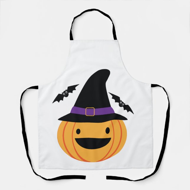 Pumpkin Halloween Jack O Lantern Bat Apron (Front)