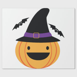 Pumpkin Halloween Jack O Lantern Bat Wrapping Paper