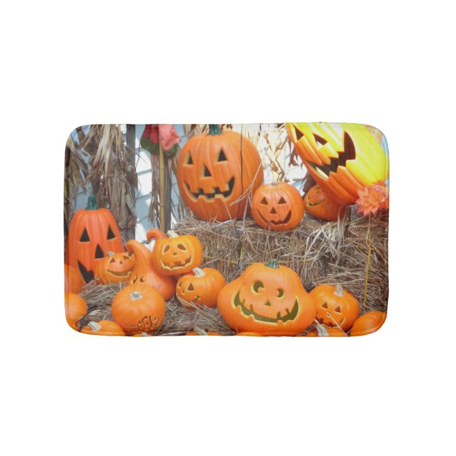 Pumpkin halloween jack o lantern orange pumpkins bath mat (Front)