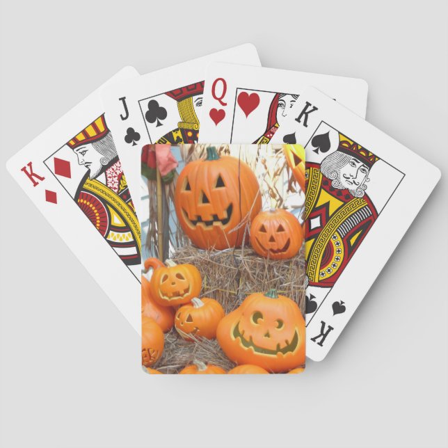Pumpkin halloween jack o lantern orange pumpkins playing cards (Back)