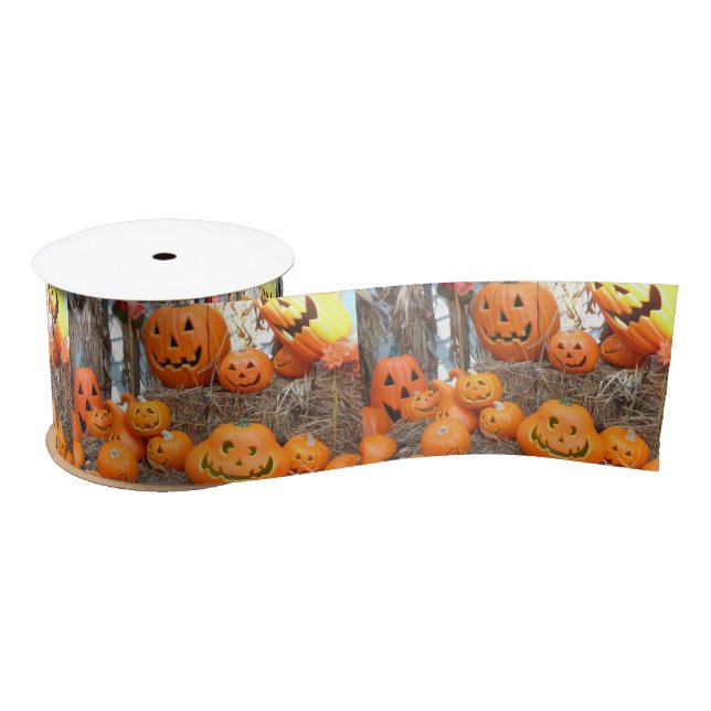 Pumpkin halloween jack o lantern orange pumpkins satin ribbon (Spool)