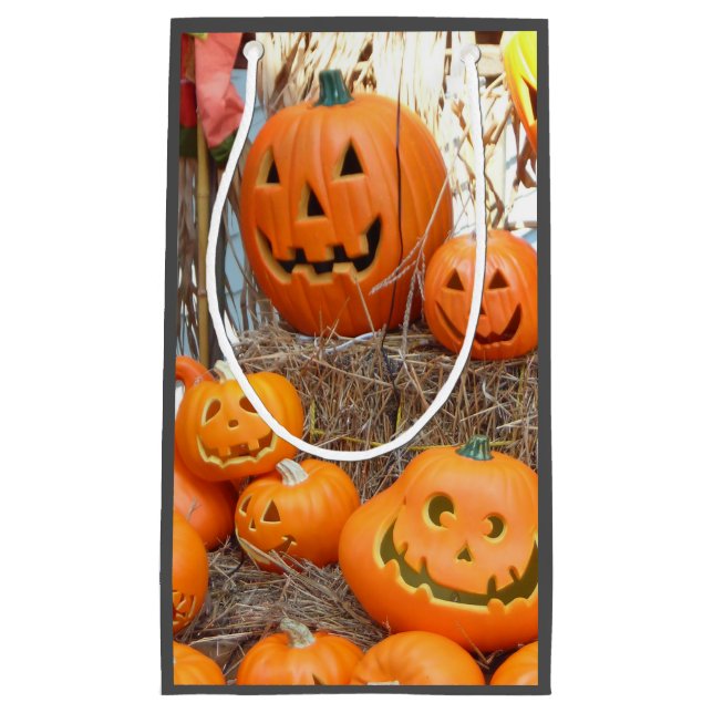 Pumpkin halloween jack o lantern orange pumpkins small gift bag (Front)