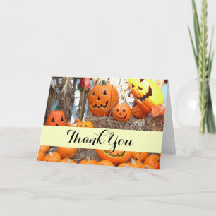 Pumpkin halloween jack o lantern orange pumpkins thank you card