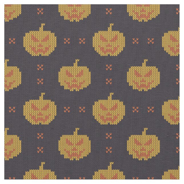 Pumpkin Halloween Jack-O-Lantern Pattern Fabric (Close Up)