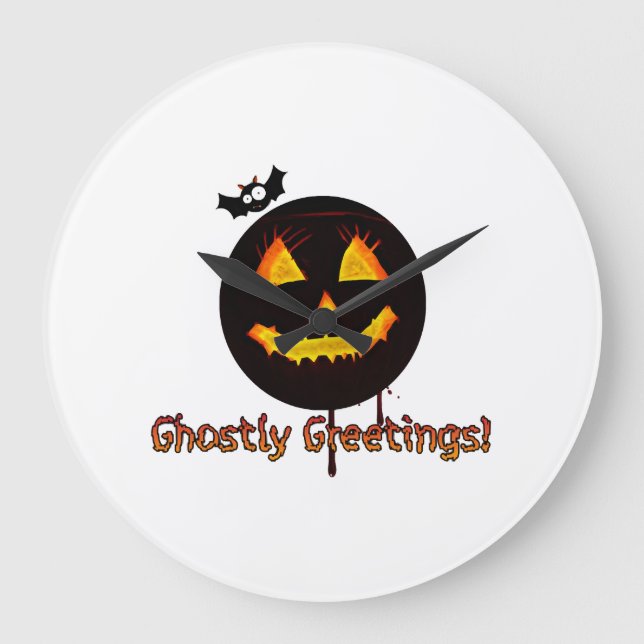 Pumpkin Halloween Large Clock (Front)