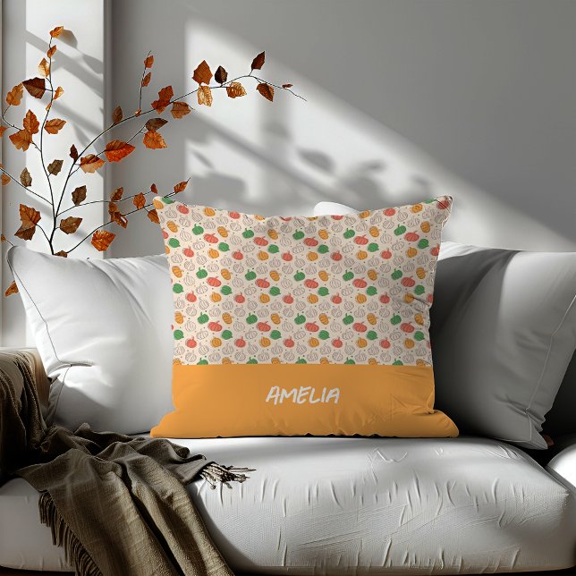 Pumpkin Halloween name orange yellow green Cushion (Creator Uploaded)