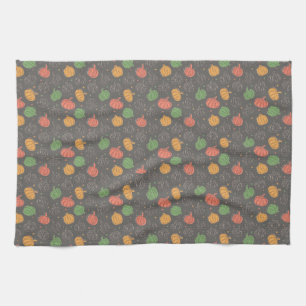 Pumpkin Halloween orange yellow green grey Tea Towel