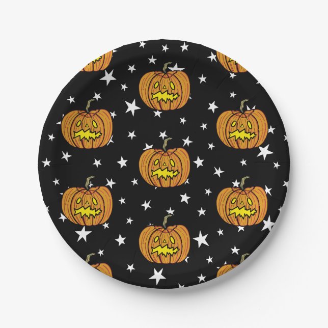 Pumpkin Halloween Party Paper Plate (Front)