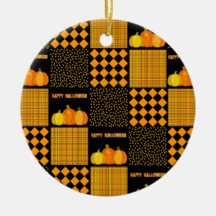 Pumpkin Halloween Patchwork Pattern Ceramic Ornament