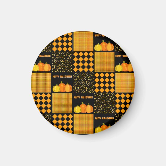 Pumpkin Halloween Patchwork Pattern Magnet (Front)