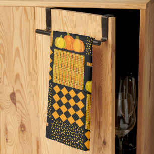 Pumpkin Halloween Patchwork Pattern Tea Towel