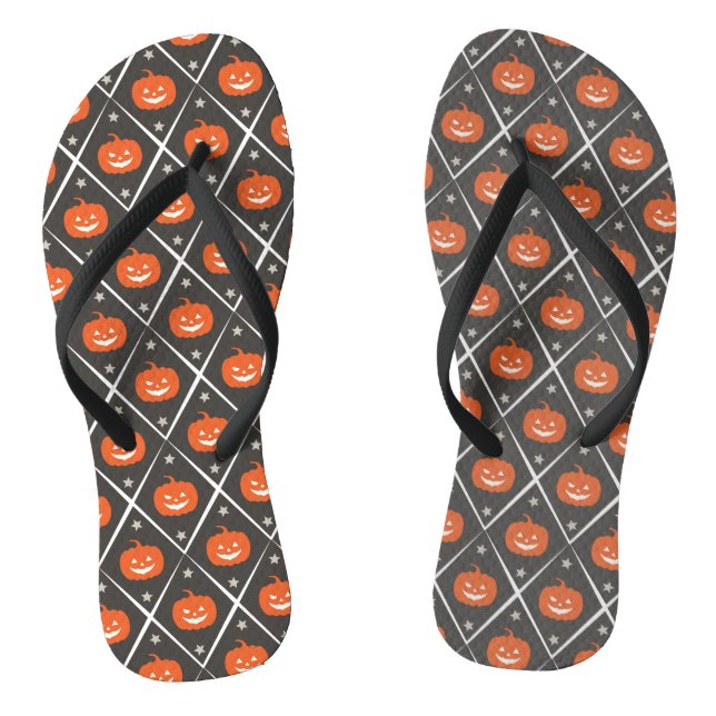 Pumpkin Halloween Seamless Pattern Thongs (Footbed)
