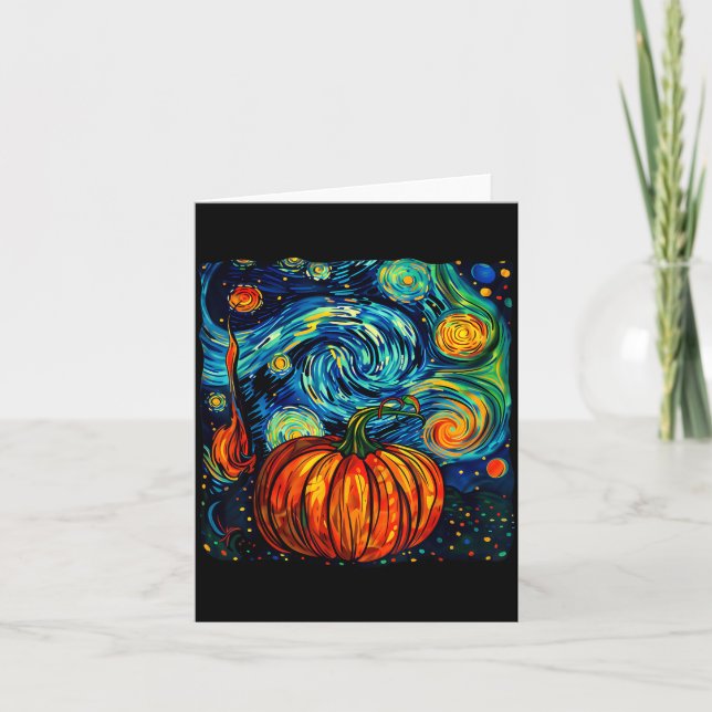 Pumpkin Halloween Starry Night Van Gogh Thanksgivi Card (Front)