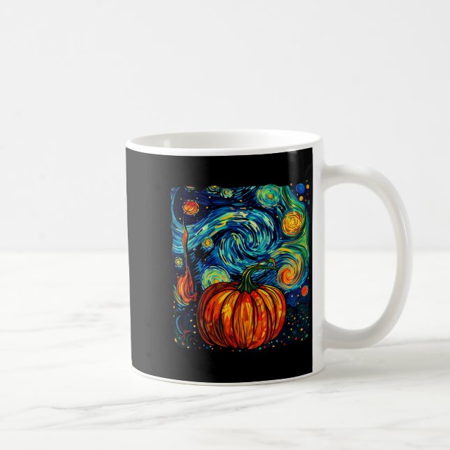 Pumpkin Halloween Starry Night Van Gogh Thanksgivi Coffee Mug (Right)