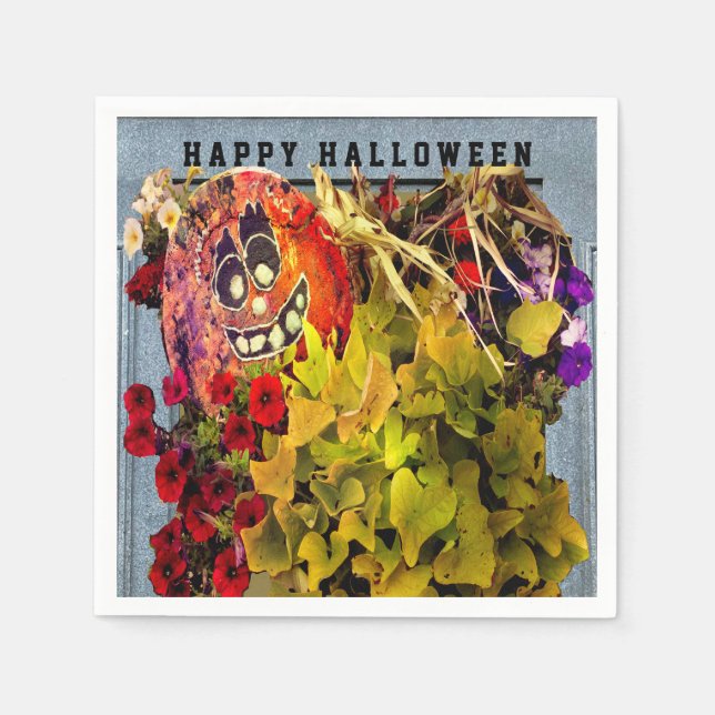 Pumpkin happy face & flowers napkin (Front)