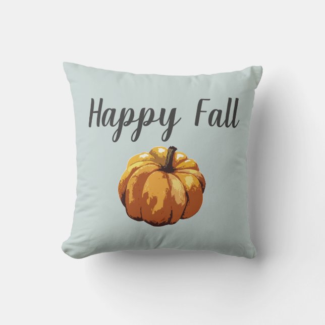 Pumpkin Happy Fall Autumn Farmhouse Throw Pillow (Front)