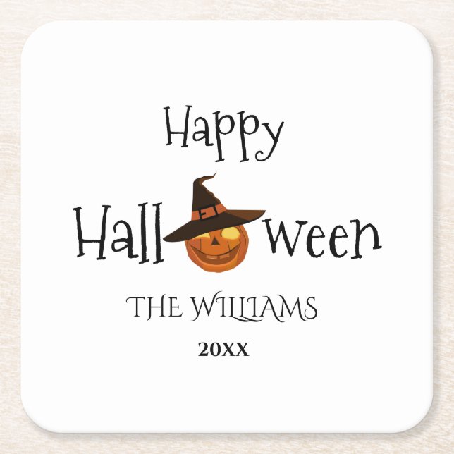  Pumpkin Happy Halloween Personalised Square Paper Coaster (Front)