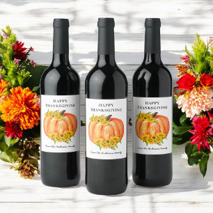 Pumpkin Happy Thanksgiving Orange White Wine Label