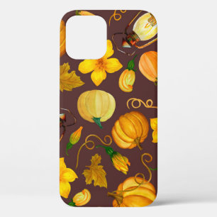 Pumpkin Harvest Autumn Watercolor Pattern iPhone 12 Case