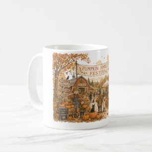 Pumpkin Harvest Festival Scene Illustration Coffee Mug