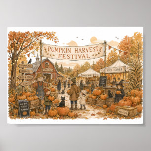 Pumpkin Harvest Festival Scene Illustration Poster