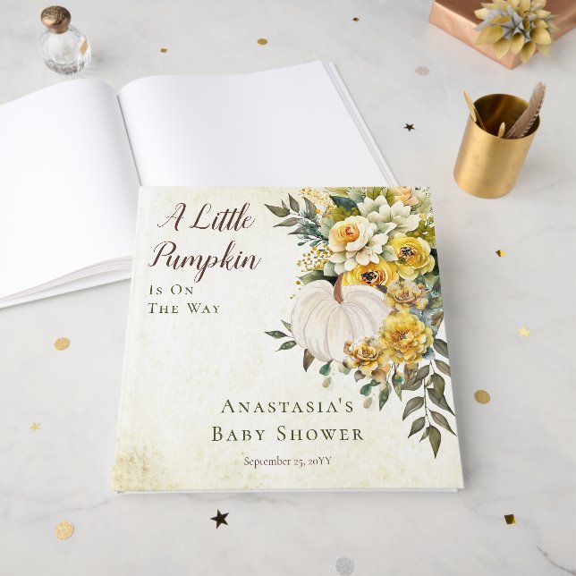 Pumpkin Harvest | Floral Baby Shower Guest Book (Front Open)