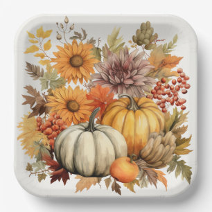 Pumpkin Harvest Floral Medley: Foliage and Florals Paper Plate