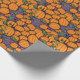 Pumpkin Harvest on Purple Wrapping Paper