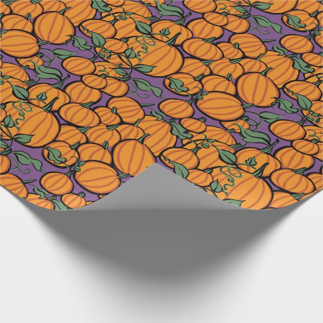 Pumpkin Harvest on Purple Wrapping Paper (Corner)